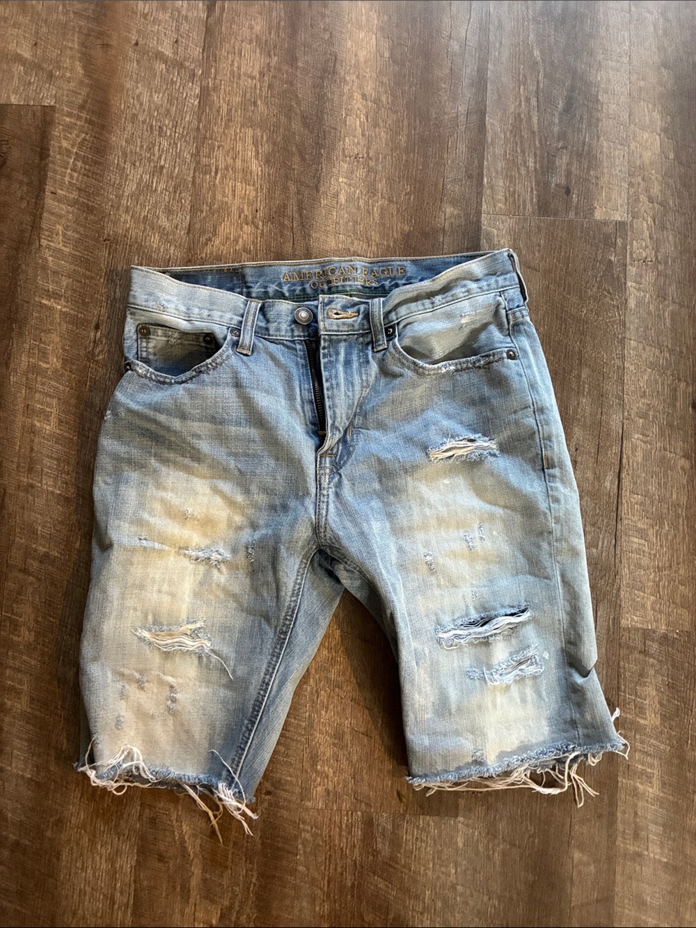 American Eagle Outfitters Light Blue Distressed Denim Jean Shorts
